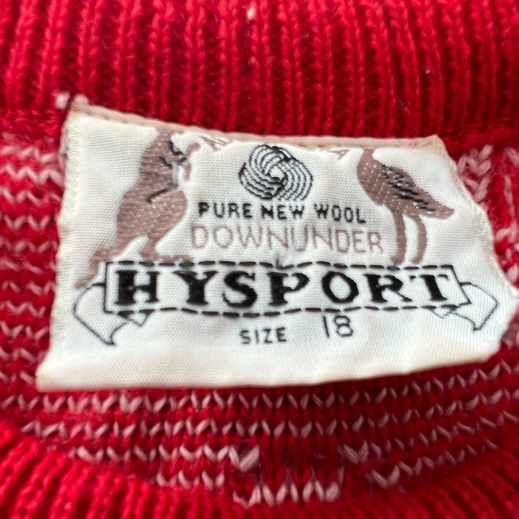 VTG Hysport Sweater Red Wool Knit Koala Bear All Over Print Pullover Size 18 - Picture 4 of 5